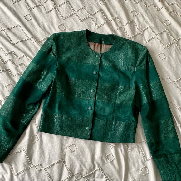 vintage 80s forest green suede jacket - Picture 2 of 15